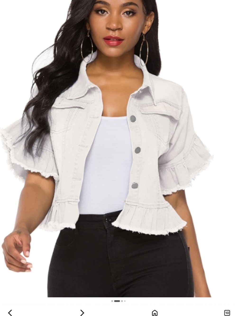 Women's White Ruffle Short-Sleeve Denim Jean Jacket frayed hem XL NWOT fall